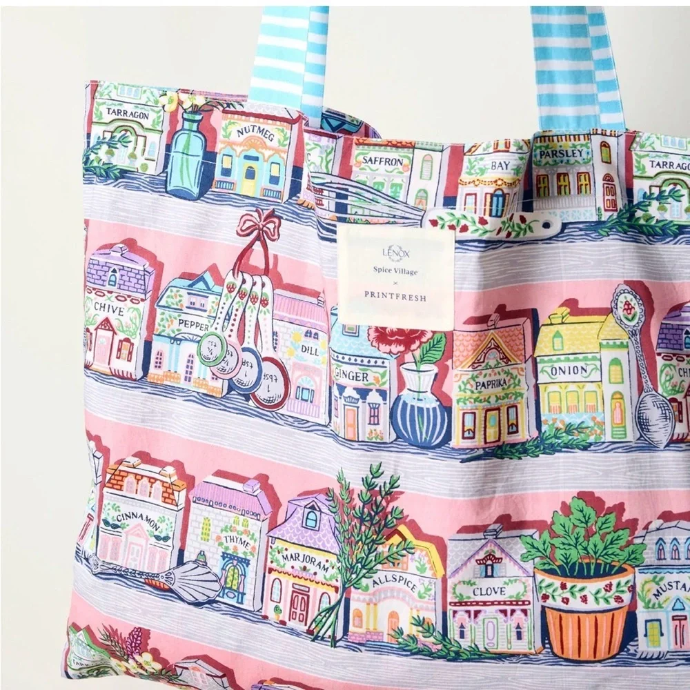 NWT Lenox Spice Village x Printfresh On-the-Go Tote - Pink Kitchen